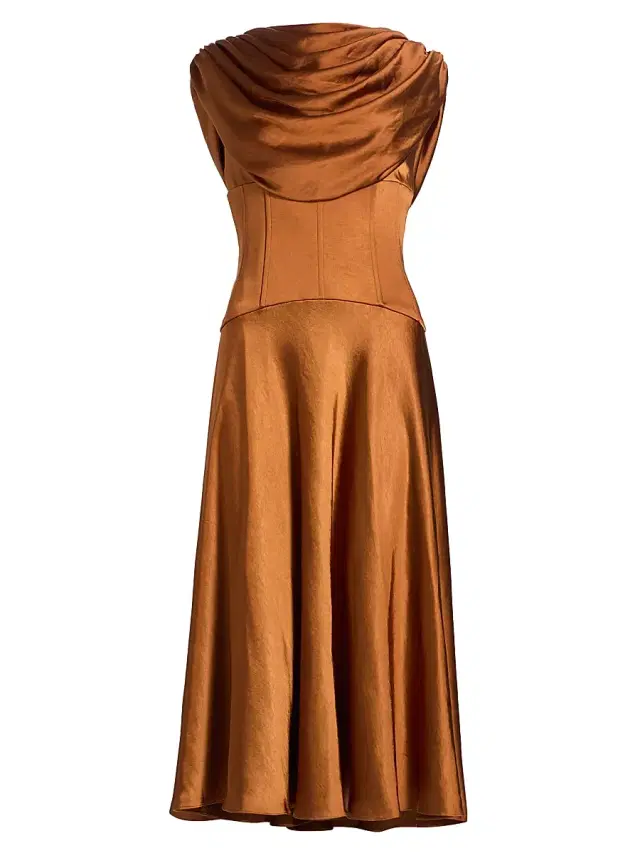 Amsale Women's Satin Cowlneck Cocktail Dress - Copper