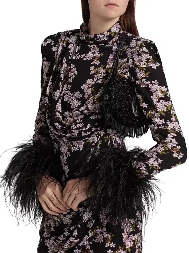 Bronx and Banco Women's Nadine Floral Feather-Cuff Minidress - Black Multi | Thumbnail 6 Bronx and Banco Women's Nadine Floral Feather-Cuff Minidress - Black Multi | Thumbnail 6