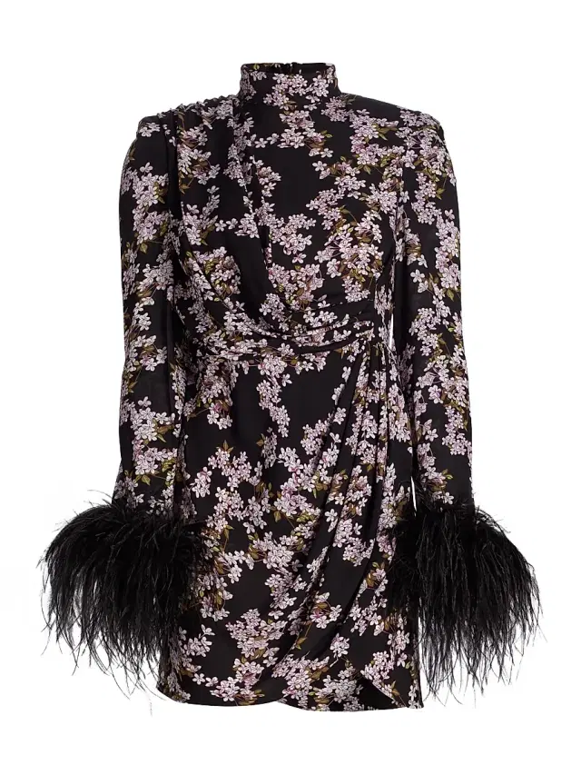 Bronx Banco Women's Nadine Floral Feather-Cuff Minidress - Black Multi
