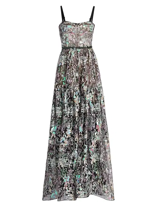 Bronx Banco Women's Midnight Embroidered A-Line Gown - Black Multi