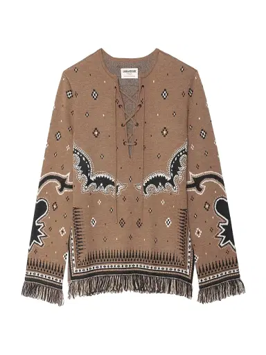 Zadig & Voltaire Women's Leon Merino Wool Fringe-Trim Sweater - Daim - Size Large | Thumbnail 1 Zadig & Voltaire Women's Leon Merino Wool Fringe-Trim Sweater - Daim - Size Large | Thumbnail 1