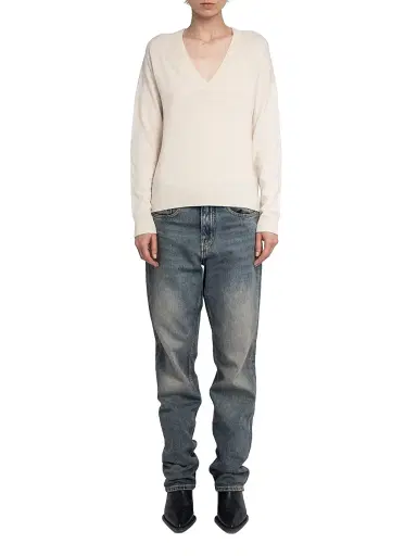 Zadig & Voltaire Women's Vivi Heart-Patch V-Neck Sweater - Ecru - Size Large | Thumbnail 2