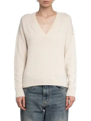 Zadig & Voltaire Women's Vivi Heart-Patch V-Neck Sweater - Ecru - Size Large | Thumbnail 3