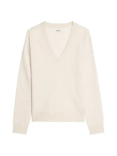 Zadig & Voltaire Women's Vivi Heart-Patch V-Neck Sweater - Ecru - Size Large | Thumbnail 1