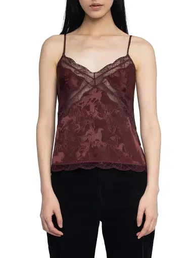 Zadig & Voltaire Women's Cishi Jac Horses Silk Camisole - Burgundy - Size Medium | Thumbnail 3