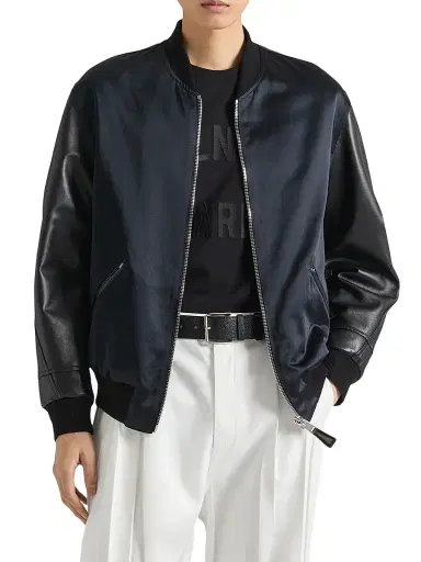 Givenchy Men's Bomber Jacket in Satin and Nappa Leather - Black | Thumbnail 3
