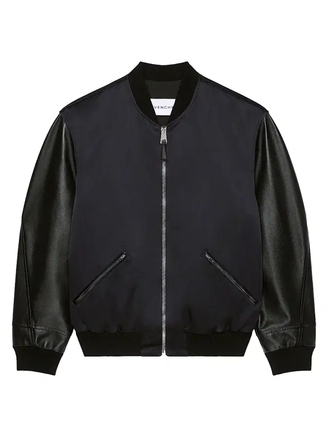 Men's Bomber Jacket in Satin and Nappa Leather - Black