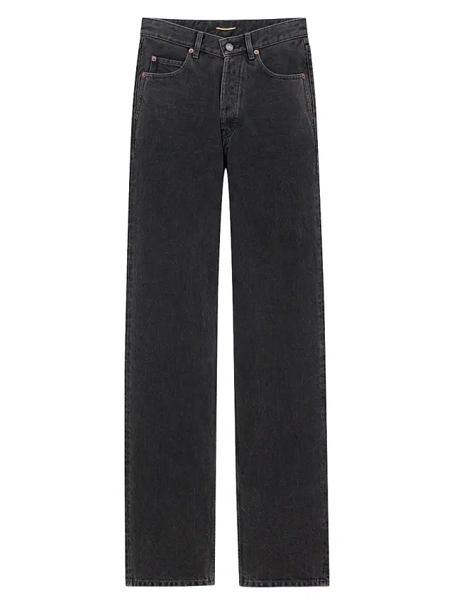 Saint Laurent Women's V-Waist Long Baggy Jeans - French Black
