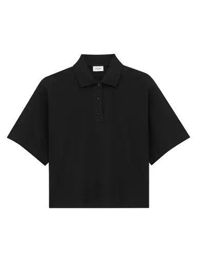 Saint Laurent Women's Cassandre Polo Shirt in Piquÿ - Black | Thumbnail 1
