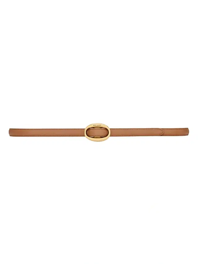 Women's Oval Buckle Thin Belt in Leather - Brick