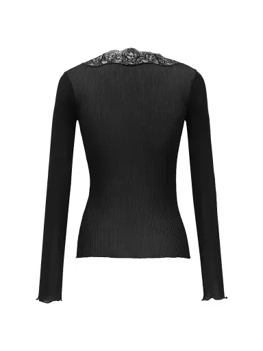 Saint Laurent Women's Laced Cardigan in Ribbed Silk - Black | Thumbnail 2