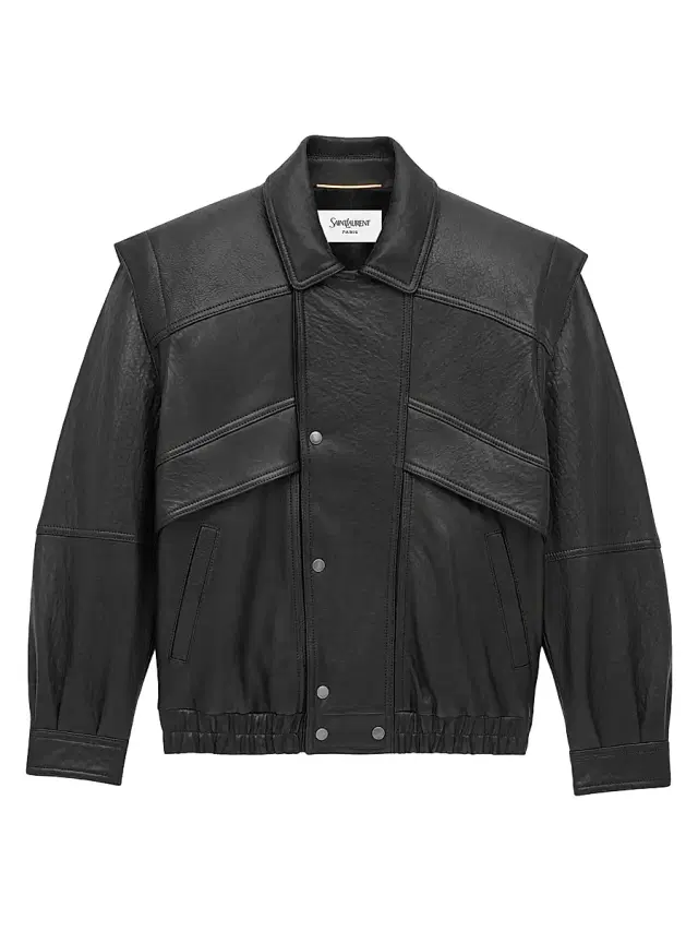 Saint Laurent Women's Bomber Jacket in Bubbled Lambskin Leather - Black
