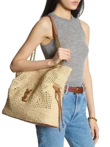 Saint Laurent Women's Jamie Shopping Tote Bag in Raffia - Natural And Brick | Thumbnail 3 Saint Laurent Women's Jamie Shopping Tote Bag in Raffia - Natural And Brick | Thumbnail 3