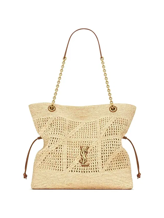 Saint Laurent Women's Jamie Shopping Tote Bag in Raffia - Natural And Brick