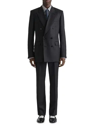 Givenchy Men's Fitted Striped Jacket in Wool - Black Grey | Thumbnail 2 Givenchy Men's Fitted Striped Jacket in Wool - Black Grey | Thumbnail 2