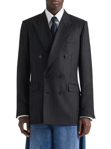 Givenchy Men's Fitted Striped Jacket in Wool - Black Grey | Thumbnail 6 Givenchy Men's Fitted Striped Jacket in Wool - Black Grey | Thumbnail 6