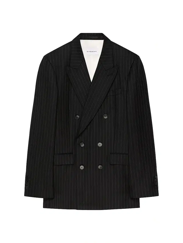 Men's Fitted Striped Jacket in Wool - Black Grey