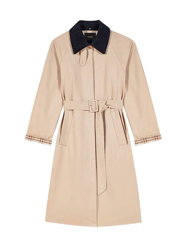 Women's Contrast Sleeve and Collar Trench Coat - Beige