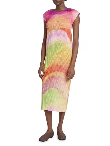 Pleats Please Issey Miyake Women's Groove Pleated Ombré Midi-Dress - Bright Pink | Thumbnail 2