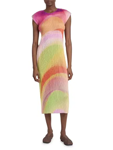 Pleats Please Issey Miyake Women's Groove Pleated Ombré Midi-Dress - Bright Pink | Thumbnail 3