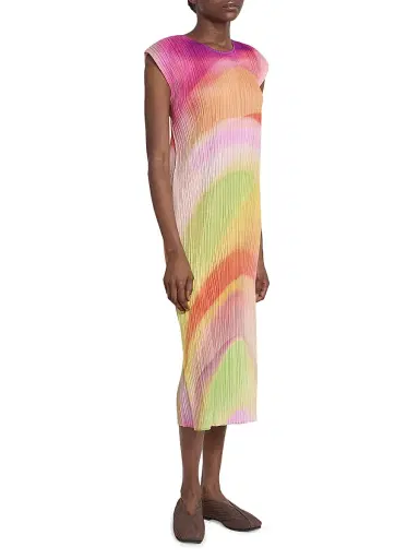 Pleats Please Issey Miyake Women's Groove Pleated Ombré Midi-Dress - Bright Pink | Thumbnail 4