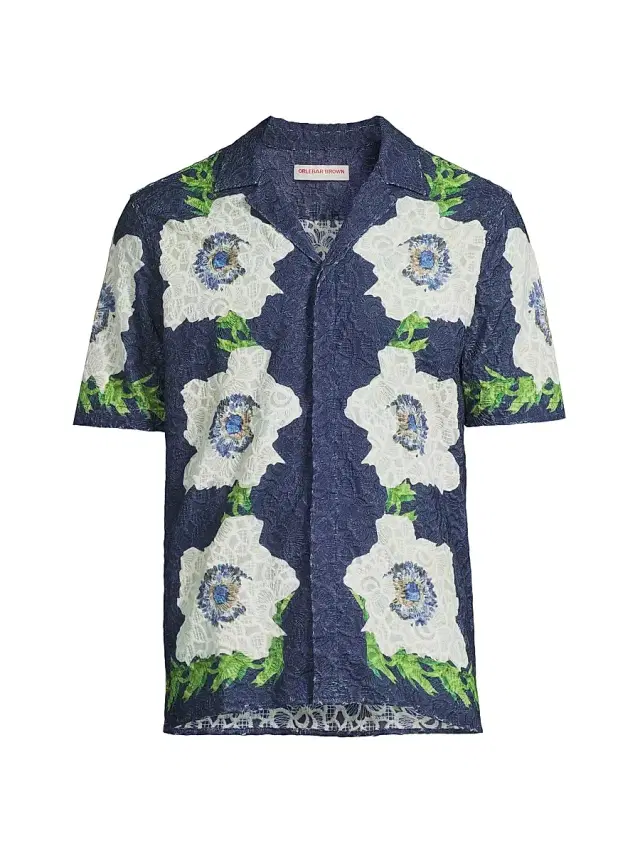 Men's Maitan Coronaria Floral Lace Shirt - Night Iris