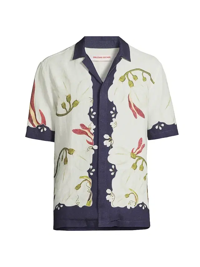 Orlebar Brown Men's Maitan Orchis Printed Linen Shirt - Night Iris