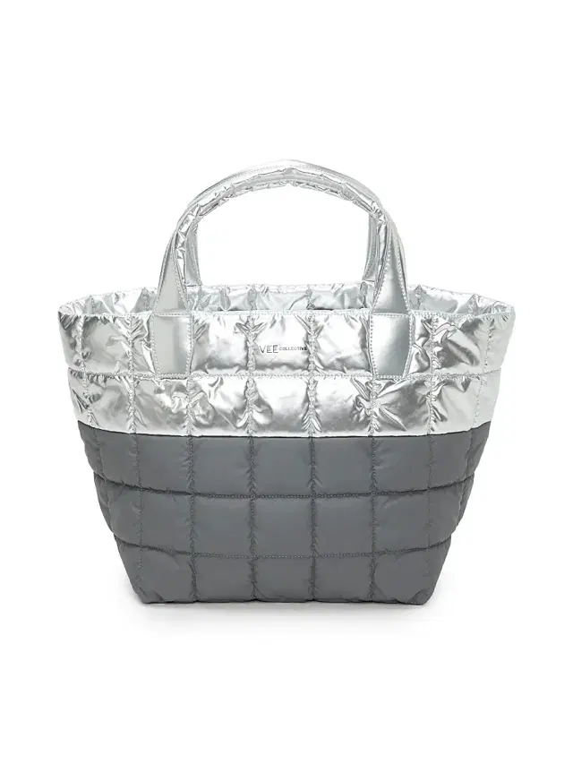 Women's Porter Line  Quilted Tote Bag - Silver Grey