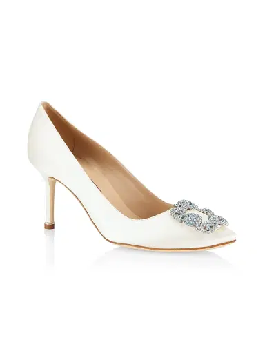 Manolo Blahnik Women's Hangisi 70MM Silk-Blend Pumps - Off White - Size 8.5 | Thumbnail 2
