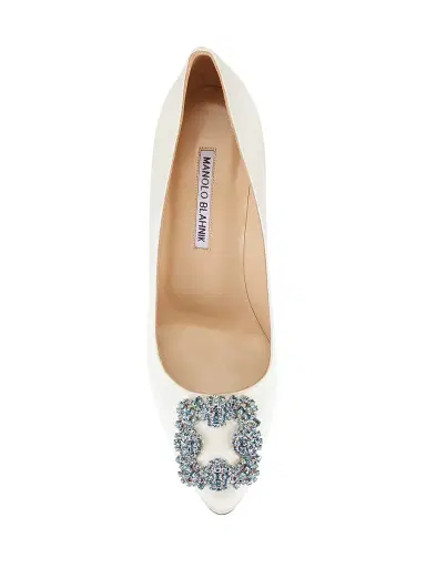 Manolo Blahnik Women's Hangisi 70MM Silk-Blend Pumps - Off White - Size 8.5 | Thumbnail 5