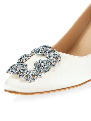Manolo Blahnik Women's Hangisi 70MM Silk-Blend Pumps - Off White - Size 8.5 | Thumbnail 6