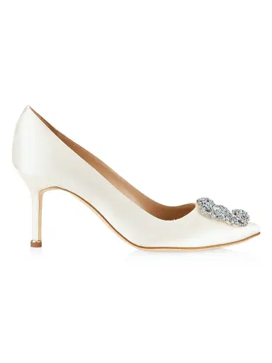 Manolo Blahnik Women's Hangisi 70MM Silk-Blend Pumps - Off White - Size 8.5 | Thumbnail 1