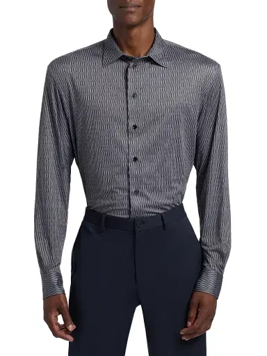 Emporio Armani Men's Geometric Button-Front Sport Shirt - Fancy Blue - Size Medium | Thumbnail 3 Emporio Armani Men's Geometric Button-Front Sport Shirt - Fancy Blue - Size Medium | Thumbnail 3
