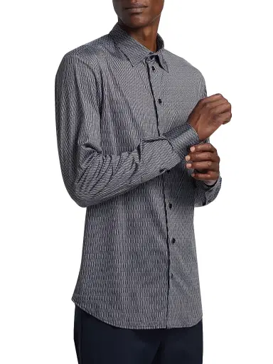 Emporio Armani Men's Geometric Button-Front Sport Shirt - Fancy Blue - Size Medium | Thumbnail 4 Emporio Armani Men's Geometric Button-Front Sport Shirt - Fancy Blue - Size Medium | Thumbnail 4