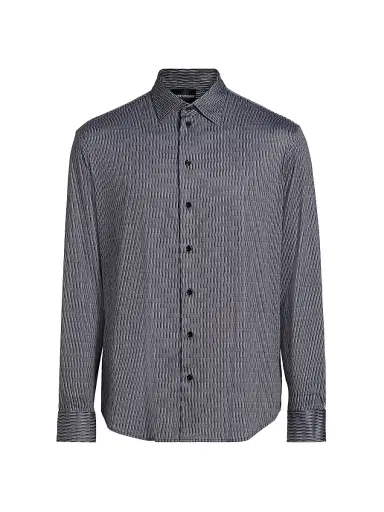 Emporio Armani Men's Geometric Button-Front Sport Shirt - Fancy Blue - Size Medium | Thumbnail 1 Emporio Armani Men's Geometric Button-Front Sport Shirt - Fancy Blue - Size Medium | Thumbnail 1