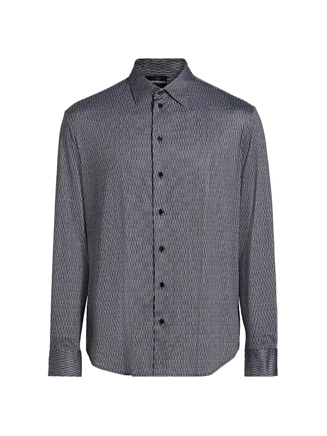 Emporio Armani Men's Geometric Button-Front Sport Shirt - Fancy Blue