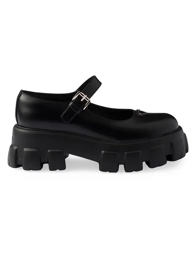 Prada Women's Brushed Leather Monolith Mary Janes - Black