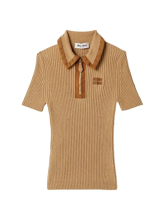 Women's Ribbed Knit Cashmere Polo Sweater - Beige Khaki