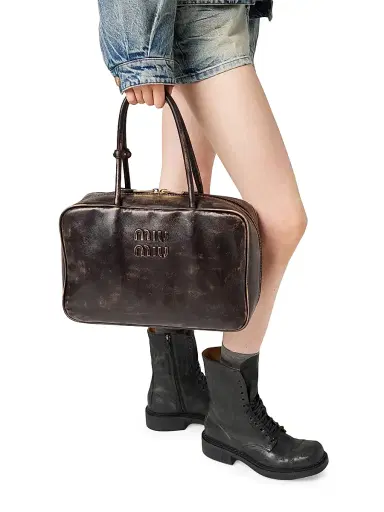 Miu Miu Women's Beau Nappa Leather Top Handle Bag - Brown | Thumbnail 2 Miu Miu Women's Beau Nappa Leather Top Handle Bag - Brown | Thumbnail 2