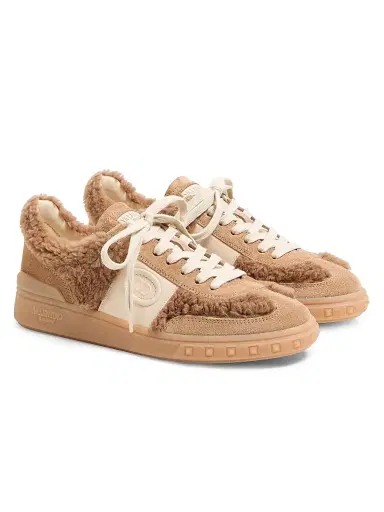 Valentino Garavani Women's Upvillage Sneakers in Wool and Crust Leather - Camel Glace - Size 7.5 | Thumbnail 2 Valentino Garavani Women's Upvillage Sneakers in Wool and Crust Leather - Camel Glace - Size 7.5 | Thumbnail 2