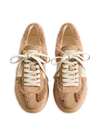Valentino Garavani Women's Upvillage Sneakers in Wool and Crust Leather - Camel Glace - Size 7.5 | Thumbnail 4 Valentino Garavani Women's Upvillage Sneakers in Wool and Crust Leather - Camel Glace - Size 7.5 | Thumbnail 4