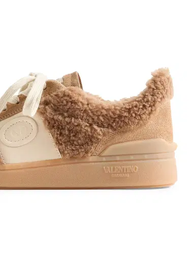 Valentino Garavani Women's Upvillage Sneakers in Wool and Crust Leather - Camel Glace - Size 7.5 | Thumbnail 6 Valentino Garavani Women's Upvillage Sneakers in Wool and Crust Leather - Camel Glace - Size 7.5 | Thumbnail 6