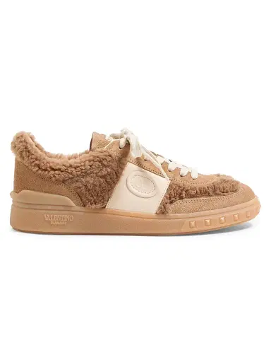 Valentino Garavani Women's Upvillage Sneakers in Wool and Crust Leather - Camel Glace - Size 7.5 | Thumbnail 1 Valentino Garavani Women's Upvillage Sneakers in Wool and Crust Leather - Camel Glace - Size 7.5 | Thumbnail 1