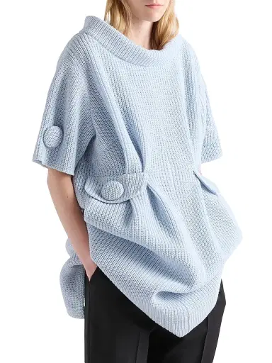 Prada Women's Mouliné Wool Knit Dress - Blue | Thumbnail 2 Prada Women's Mouliné Wool Knit Dress - Blue | Thumbnail 2