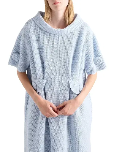 Prada Women's Mouliné Wool Knit Dress - Blue | Thumbnail 4 Prada Women's Mouliné Wool Knit Dress - Blue | Thumbnail 4