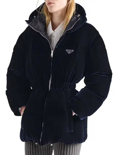 Prada Women's Velvet Down Jacket - Dark Blue - Size 12 | Thumbnail 2