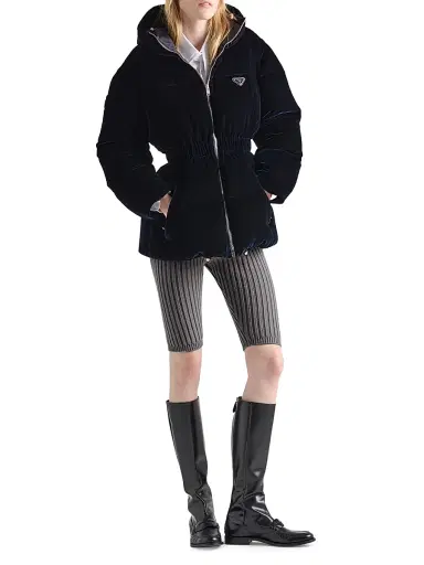 Prada Women's Velvet Down Jacket - Dark Blue - Size 12 | Thumbnail 6