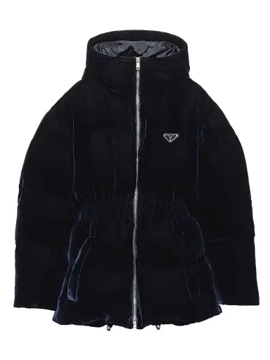 Prada Women's Velvet Down Jacket - Dark Blue - Size 12 | Thumbnail 1