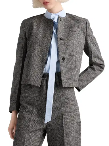 Prada Women's Single-Breasted Princes of Wales Mouliné Jacket - Grey - Size 10 | Thumbnail 2 Prada Women's Single-Breasted Princes of Wales Mouliné Jacket - Grey - Size 10 | Thumbnail 2