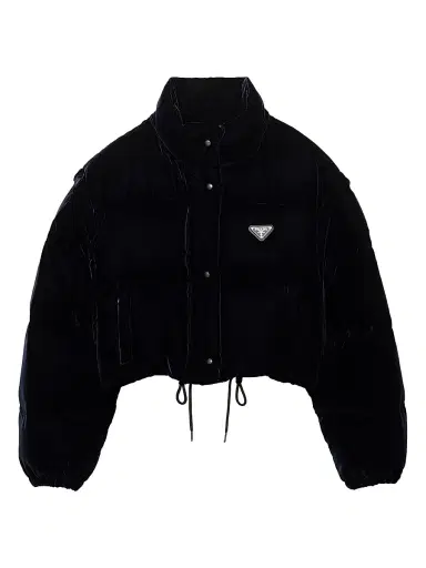 Prada Women's Velvet Down Jacket - Blue - Size 10 | Thumbnail 1 Prada Women's Velvet Down Jacket - Blue - Size 10 | Thumbnail 1